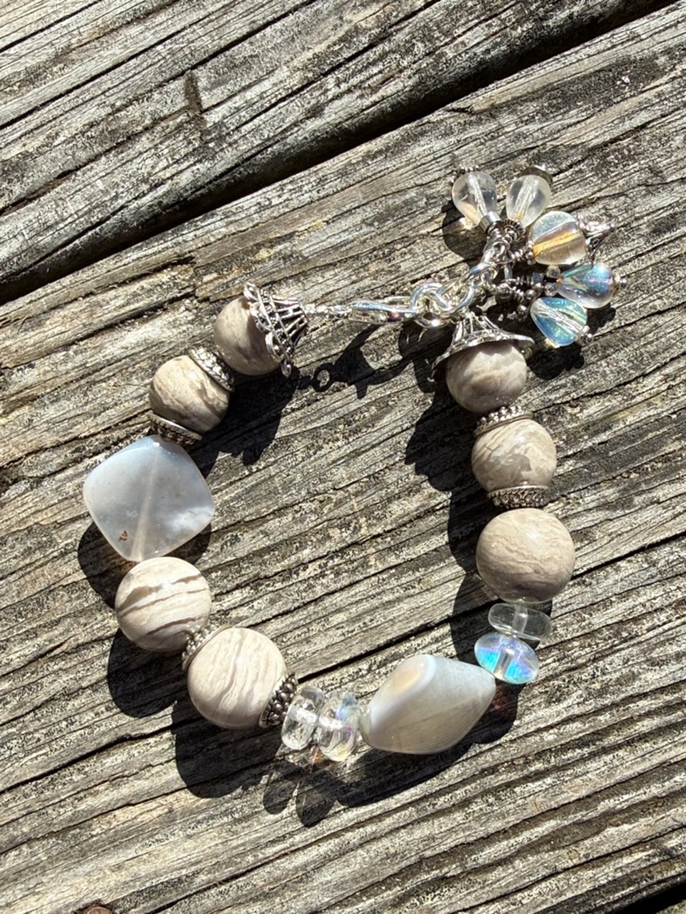 Artisan Neutral and Iridescent Beaded Bracelet